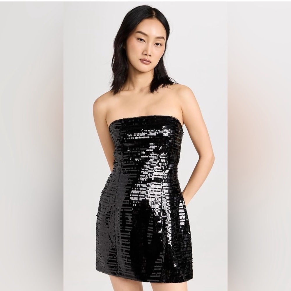 A.L.C. Elsie Strapless Black Sequined Satin Mini Dress - Picture 3 of 6